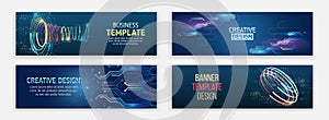 Big data futuristic web background. Visualization of data arrays, databases. Information flow, sorting. Set of Hi-tech banner