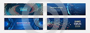 Big data futuristic web background. Visualization of data arrays, databases. Information flow, sorting. Set of Hi-tech banner