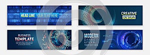 Big data futuristic web background. Visualization of data arrays, databases. Information flow, sorting. Set of Hi-tech banner