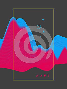 Big data graph visualization. Sound wave. Abstract background with dynamic particles. Connection structure. 3d vector illustration