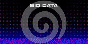 Big Data grid with Depth of Field Effect DoF. Vivid big data particles with bokeh effect and copy space. Linear