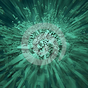 Big data. Huge green characters. Information explosion background. 3D illustration