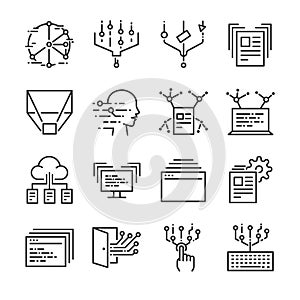 Big data icon set. Included the icons as data, cloud, transfer, filter, analysis, digital and more.