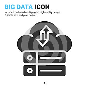 Big data icon vector with glyph style isolated on white background. Vector illustration data server sign symbol icon concept
