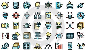 Big data icons set line color vector