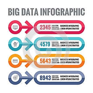 Big data infographic - business concept vector illustration in flat style. Horizontal four banners creative layout. Infograph.