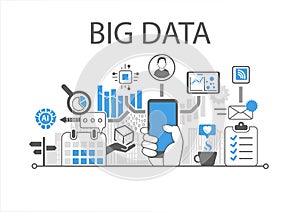 Big data infographic illustration with hand holding smartphone photo