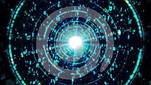 Big Data, Information Flow Technology Tunnel, Digital Lines, Futuristic Matrix. Particle network with binary code