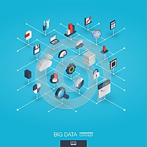 Big data integrated 3d web icons. Digital network isometric interact concept.