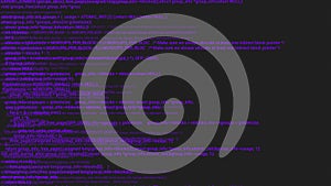 Purple screen coding hacker concept animation with glitch. Programming code typing error.