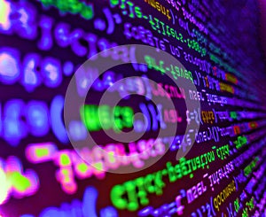 Big data and Internet of things trend. Abstract computer script source code. Concept screen of experienced web developer. Hi-tech