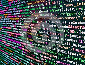 Big data and Internet of things trend. Developer working on source codes on computer at office. Software developer programming