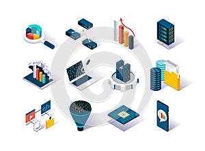 Big data isometric icons set.