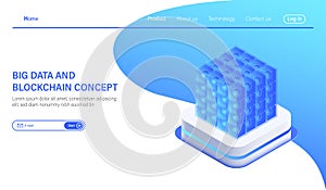 Big Data isometric vector illustration. Abstract 3d hosting server or data center room background