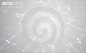 Big data light grey background vector illustration. White information streams center visualization. Future digital technology