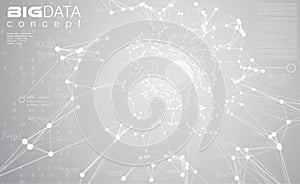 Big data light grey background vector illustration. White information streams center visualization. Future digital technology photo