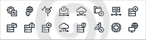 Big data line icons. linear set. quality vector line set such as internet, decrease, cloud storage, data transfer, server, search