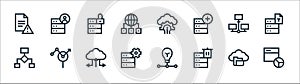 Big data line icons. linear set. quality vector line set such as web analytics, delete, network, data flow, lock, cloud computing