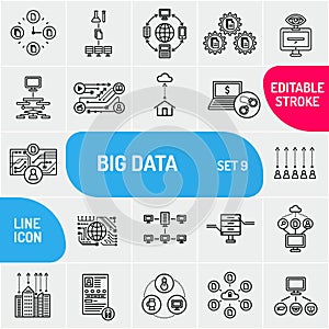 Big data line icons set. Data analytics, cloud computing. Vector illustration.
