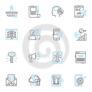 Big data linear icons set. Analytics, Insights, Hadoop, Algorithms, Visualization, Processing, Mining line vector and