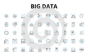 Big data linear icons set. Analytics, Insights, Volume, Velocity, Variety, Cloud, Machine vector symbols and line