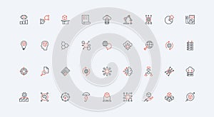 Big data, machine learning, algorithm and structure visualization with AI line icon set