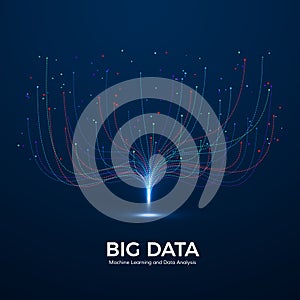 Big Data Machine Learning and Data Analysis. Digital Technology Visualization. Dot and Connection Lines