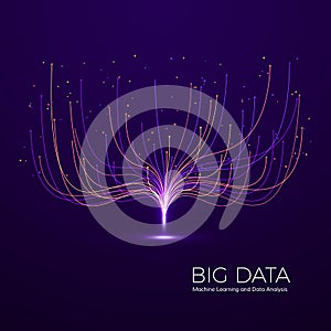 Big Data Machine Learning and Data Analysis. Digital Technology Visualization. Dot and Connection Lines Data Flow and Processing