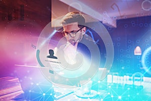 Big data management, digital technology, software development concept. Computer programmer, software engineer