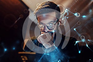 Big data management, digital technology, software development concept. Computer programmer, software engineer