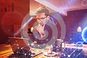 Big data management, digital technology, software development concept. Computer programmer, software engineer