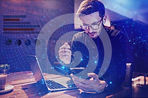 Big data management, digital technology, software development concept. Computer programmer, software engineer