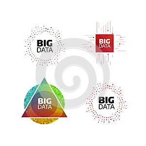 Big data minimal flat icon set. Circle shape stripes and lines with digits. Bigdata design concept illustration photo