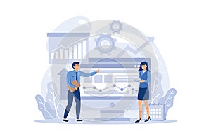 Big data online service or platform. Modern computer technology. Analyzing digital information. Online tutorial, data processing,