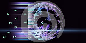 Big data. Polygonaly artificial intelligence spherical grid  with data. Analytics algorithms for science, technology and business