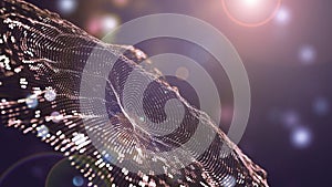 Big data processing. Abstract artificial neural network. Cyber field of wavy particles