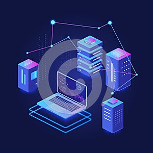 Big data processing dark isometric vector illustration
