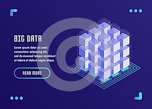 Big data processing, Data Analysis, Data storage, Blockchain technology. Vector illustration in flat isometric 3D style