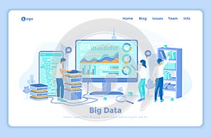 Big Data Processing, Infographic, Analysis, Analytics, Financial reporting. People analyze a lot of information. landing web page