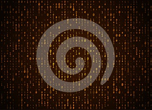 Vector binary code golden background. Big data and programming hacking, deep decryption and encryption, computer streaming numbers