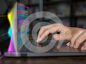 Big data and data science concepts. A man is computing, analysing and extracting complex statistic data set on a computer. Data