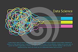 Big data science illustration. Machine learning algorithm for information filter and anaytic in flat doodle style.