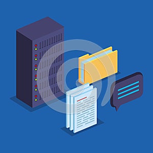 big data server storage with documents and chat bubble