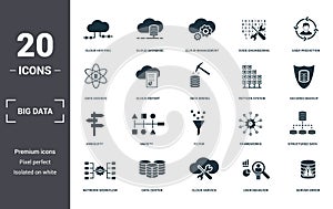 Big Data set icons collection. Includes simple elements such as Cloud Hosting, Cloud Database, Cloud Management, Code Engineering