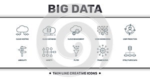 Big Data set icons collection. Includes simple elements such as Cloud Hosting, Cloud Database, Cloud Management, Code Engineering
