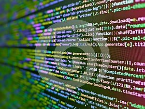 We. Big data storage and cloud computing representation. Computer language script code screen. Computer script coding source code