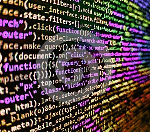 Big data storage and cloud computing representation. Programmer developer screen. Modern web network and internet