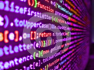 Big data storage and cloud computing representation. Programming code typing. Computer digital background. Developer occupation