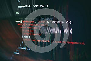 Big data storage and cloud computing representation. Programming . Developer working on web sites codes in office