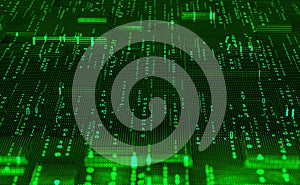 Big data stream. Binary code. Machine learning, artificial intelligence, AI